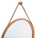 Miroir mural cuir ronde bambou D38, beige