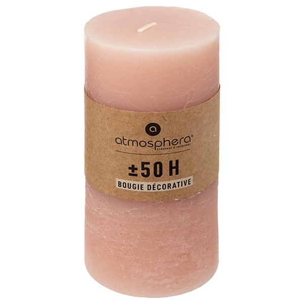 Bougie ronde olia rose 6.8x14, rose clair