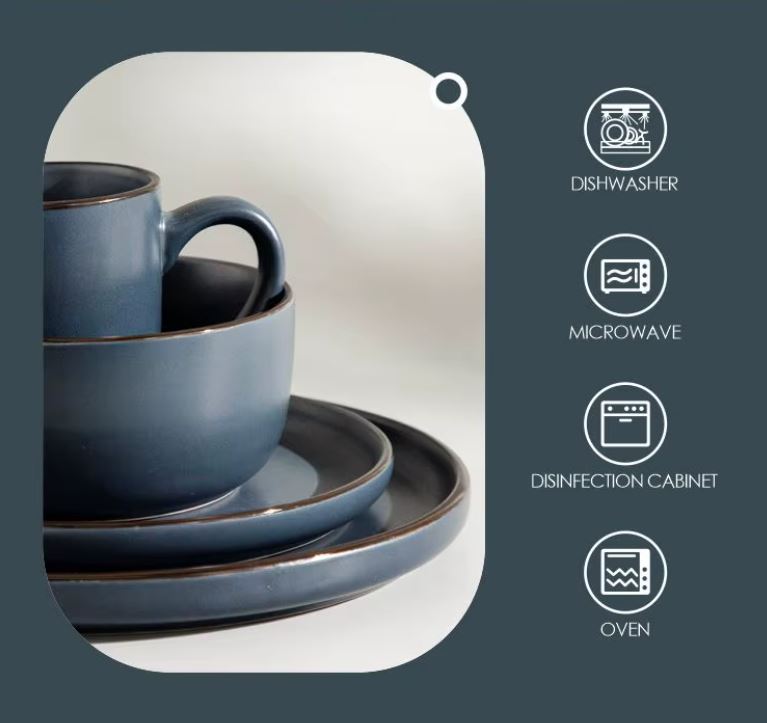 SET VAISSELLE GRÈS 16 PIÈCES EN GRIS