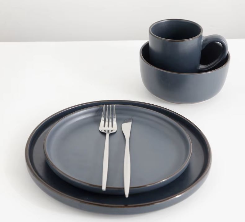 SET VAISSELLE GRÈS 16 PIÈCES EN GRIS