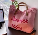 SAC DE PLAGE BOHO Avec pompons de roses TP11R