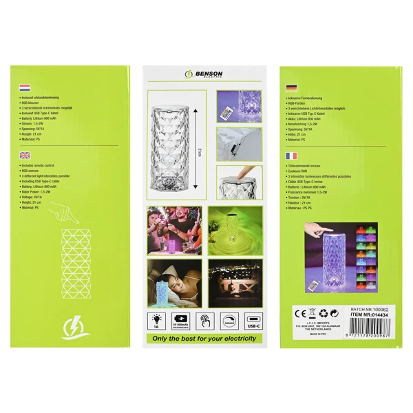 Lampe de table LED rechargeable Crystal + télécomm 