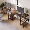 Bureau convertible en L avec étagères, marron