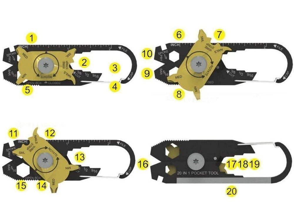 Porte-clés mousqueton couteau survie multitool 20i