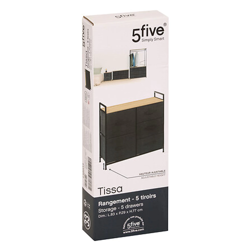 rangement 5 tiroirs gris f tissa, gris foncé