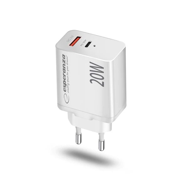 Chargeur mural USB-C PD 20 W / USB-A QC 3.0