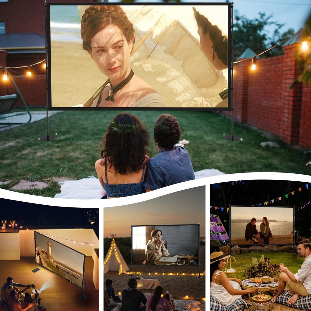 Écran de projecteur extérieur avec support – Écran de projection portable de 120 pouces
