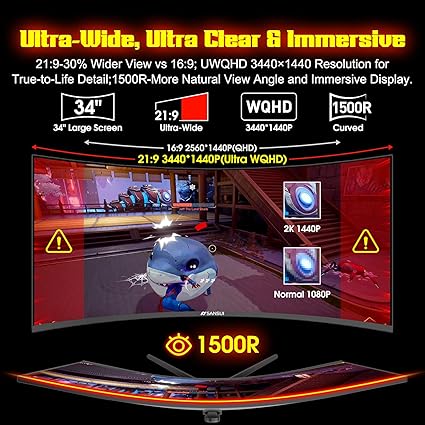 Écran sansui 34 inch incurvé 240 hz