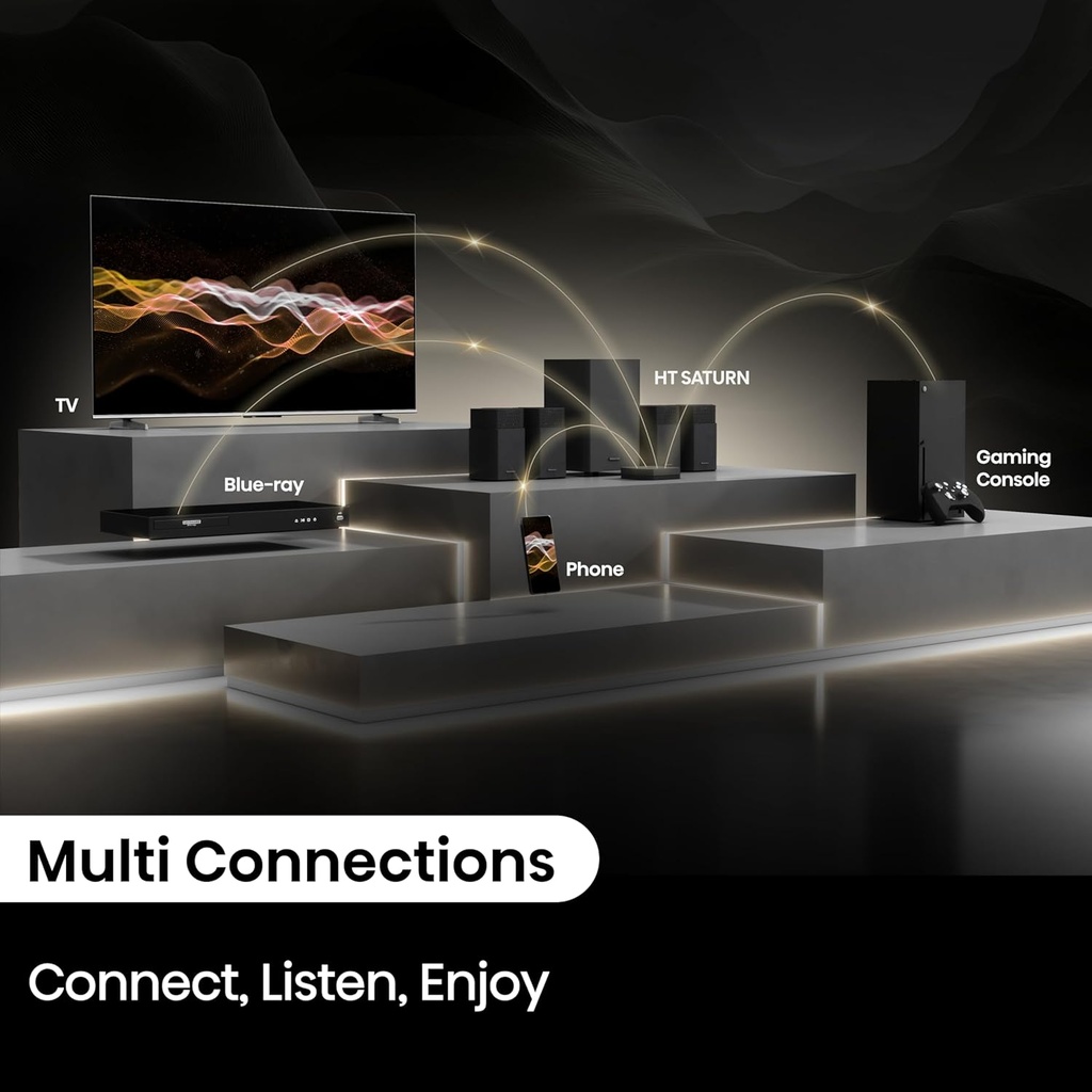 home cinema Hisense Devialet HT Saturn 4.1.2 canaux avec caisson de basses sans fil, Dolby Atmos, DTS:X, Bluetooth 5.3, EzPlay, HDMI 