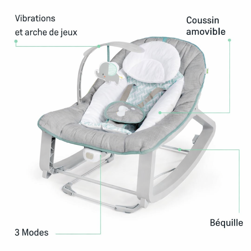 Transat bébé Ingenuity 3-en-1 évolutif – Vibrations, arche de jeux – 0-30 mois