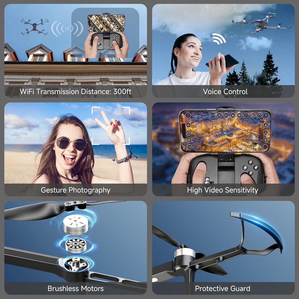 Drone 4K avec caméra – Moteur brushless, pliable, 2 batteries – FPV Wi-Fi