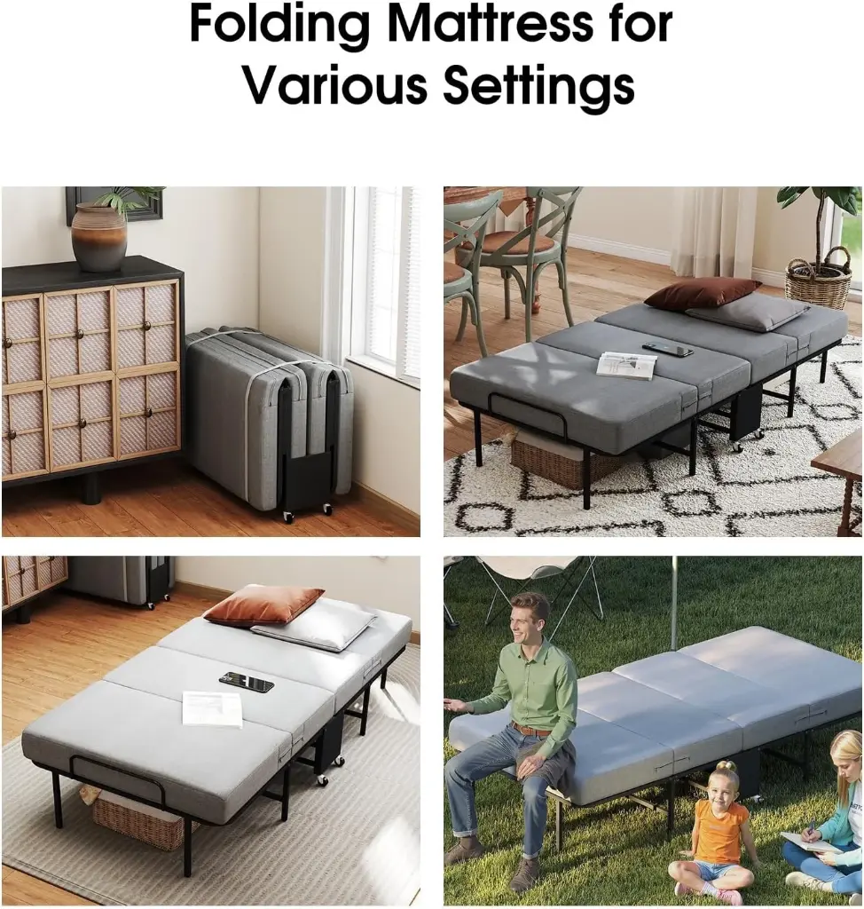 Lit pliant avec matelas – Lit d’appoint 1 place portable
