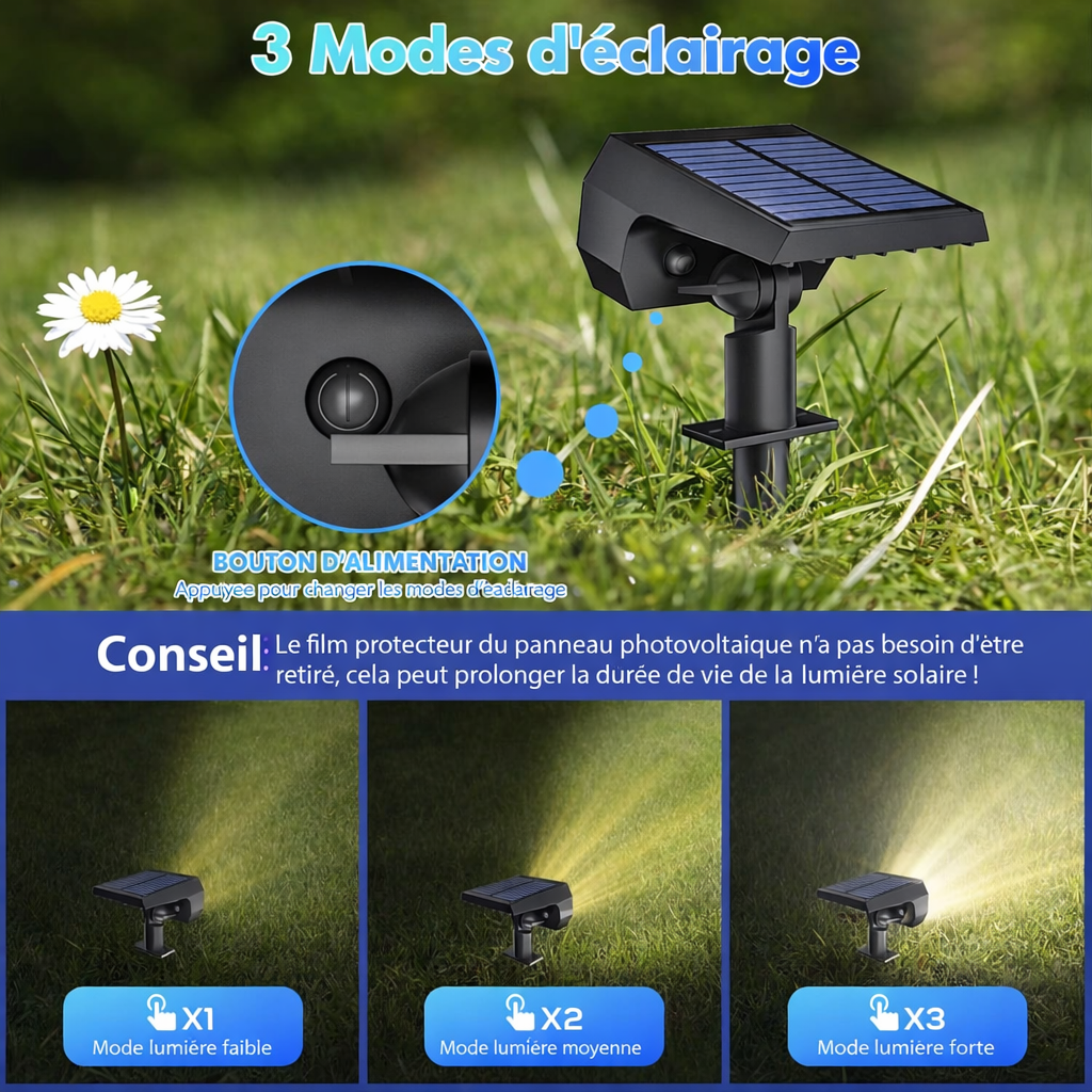 Spots Solaires LED 56 LED IP68 – Éclairage extérieur jardin, blanc chaud
