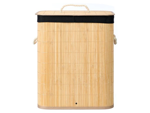 Panier à linge rectangulaire en bambou et tissu noir