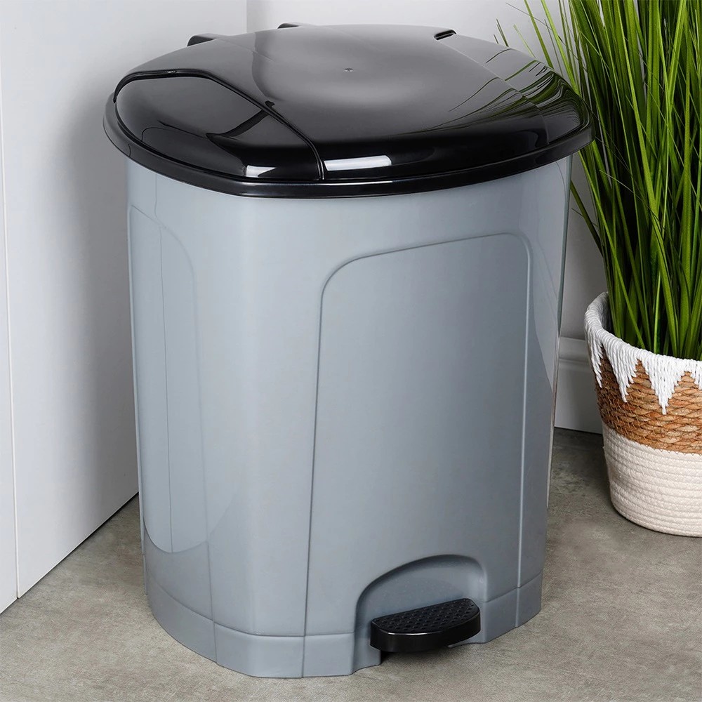 Poubelle à pédale en plastique, grise, 50 l