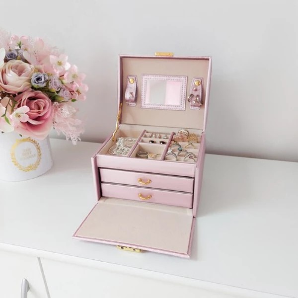 Coffret à bijoux serrure serrure à clé beige noir