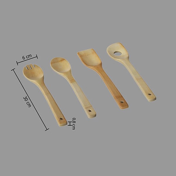 ustensiles bambou x4, beige