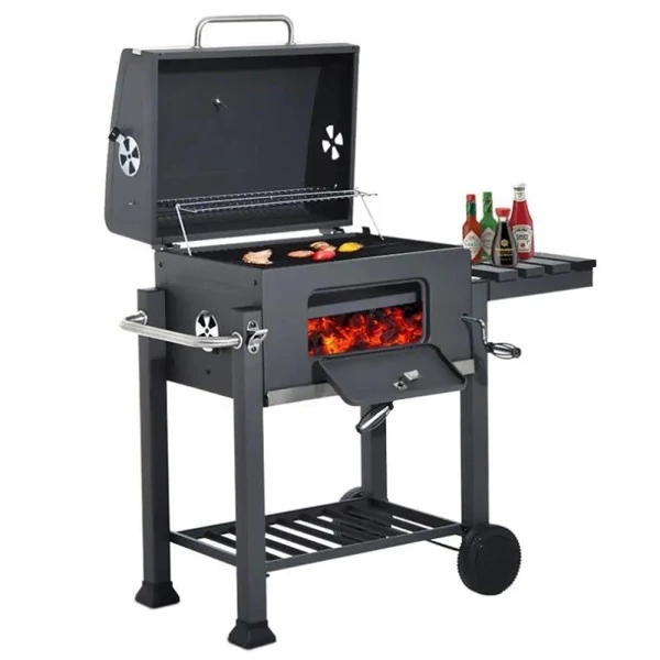 Barbecue au charbon de bois, couvercle rabattable