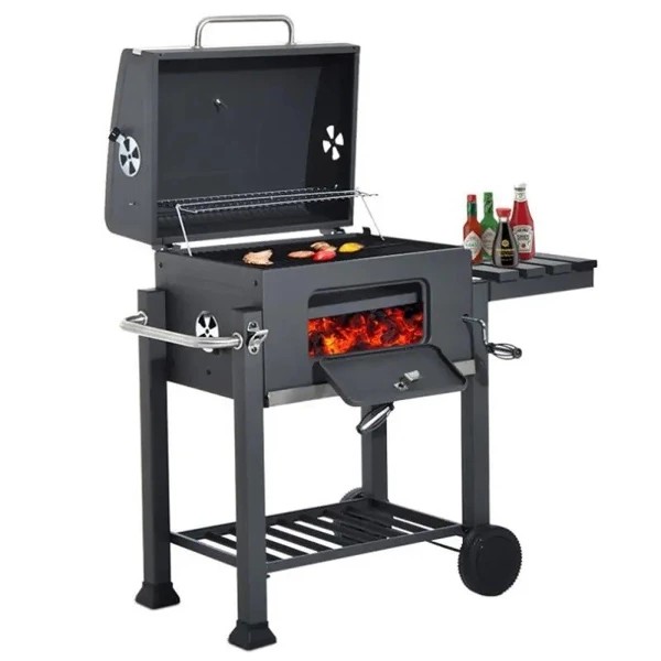 Barbecue au charbon de bois, couvercle rabattable