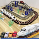Voie ferrée avec voiture et train rapide, 108 pièces