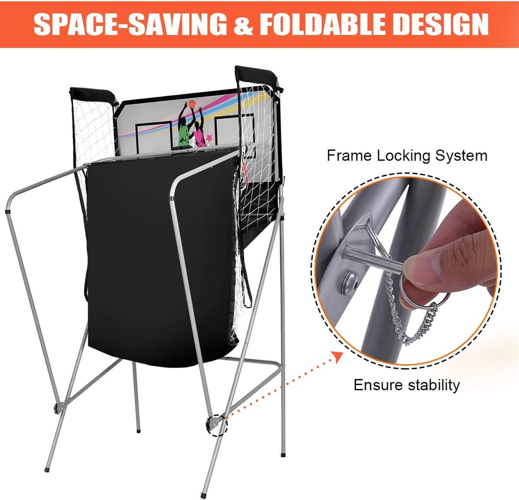 Jeu de Basket Arcade Pliable Double Panier