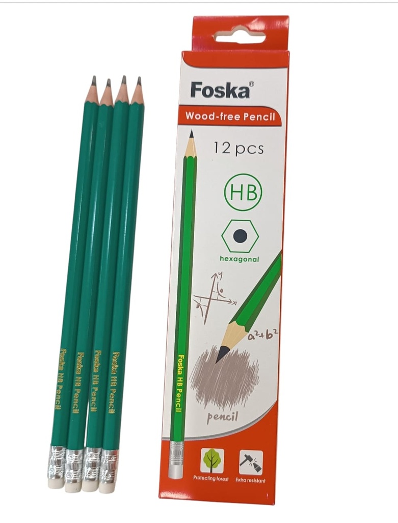12PCS HB WOODLESS PENCIL WITH ERASER FOSKA