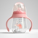 [YY-009/rose] Biberon rose transitoire double embouts en silicone léger - 180 ml