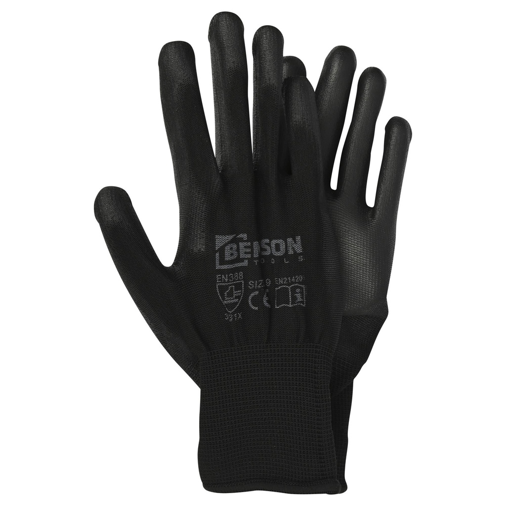 Black PU palm work gloves size 9