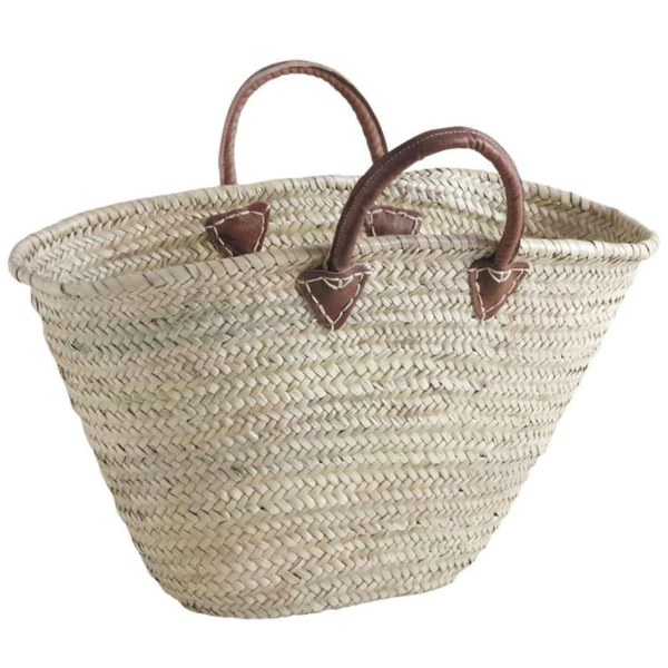 Panier palmier naturel poignées cuir