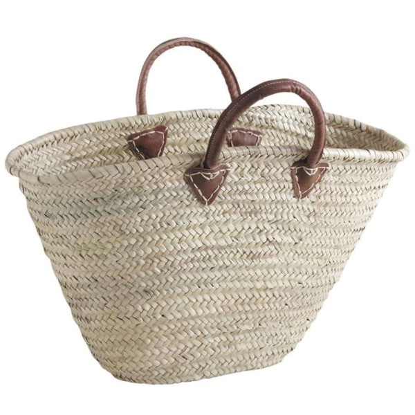 Panier palmier naturel poignées cuir