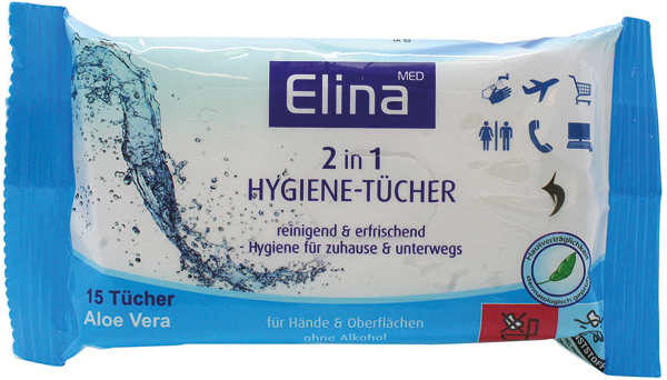 Hygiene wipes 15pc Elina 2en1, 18.5 x 11 cm