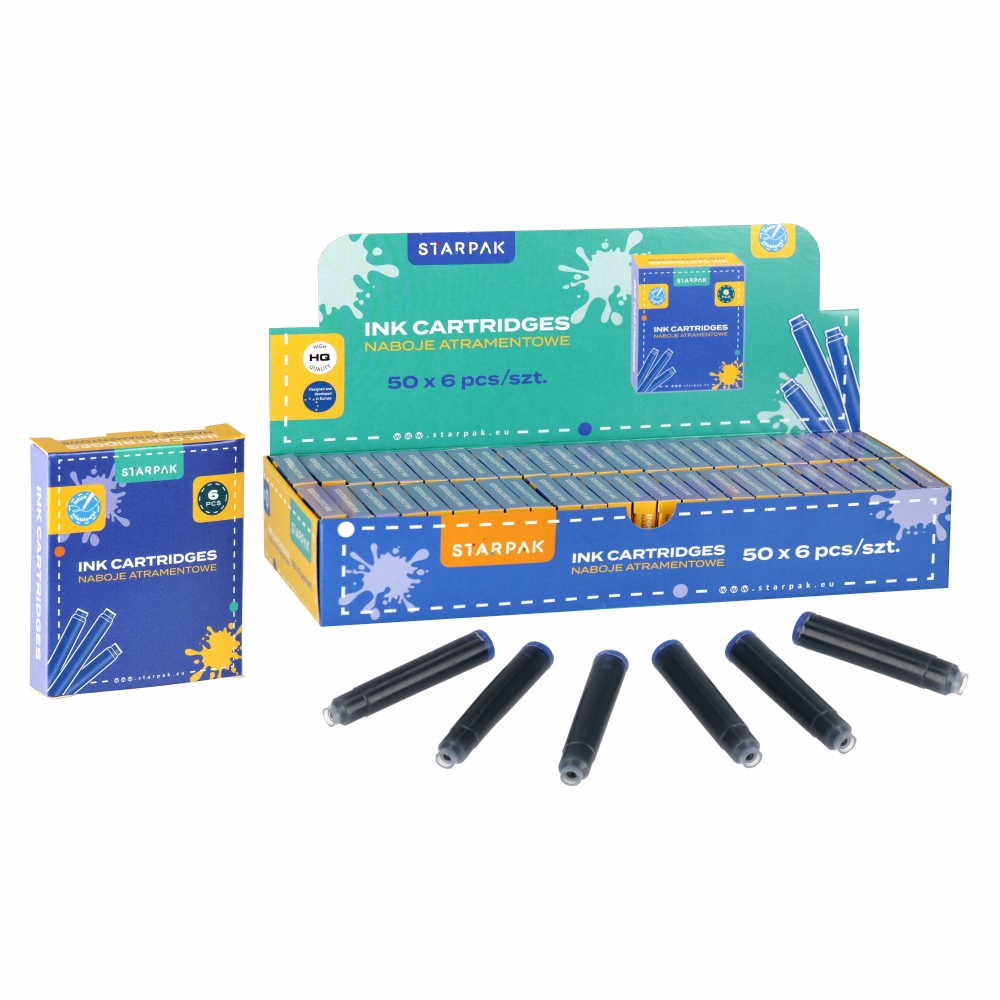 Ink cartridges for feathers, 6pc blue