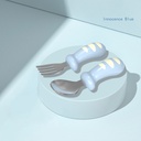 [YY-007/bleu] Couverts bleu bébé avec manche ergonomique en silicone
