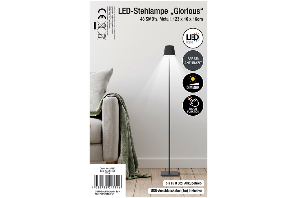 Lampadaire LED Glorious 118x16x16cm 