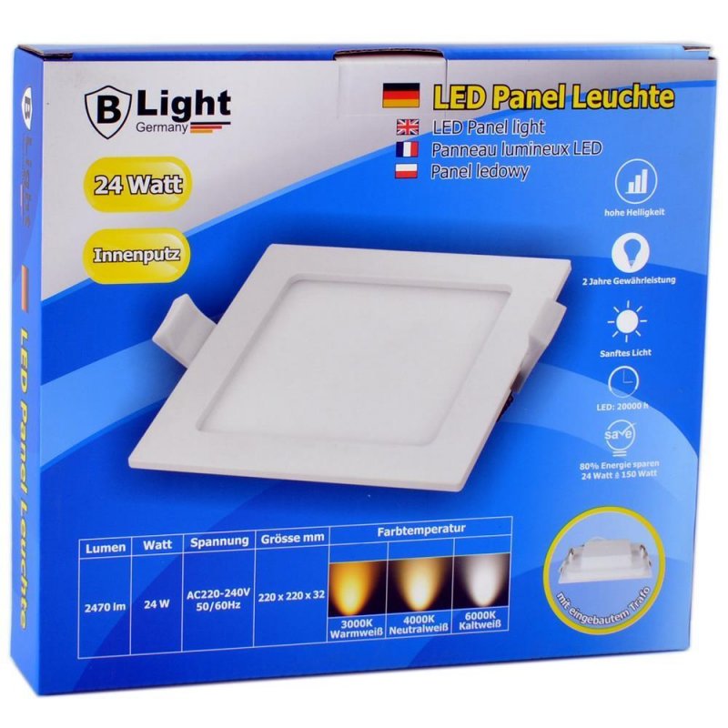 Built -in LED panel - 24 watts - square