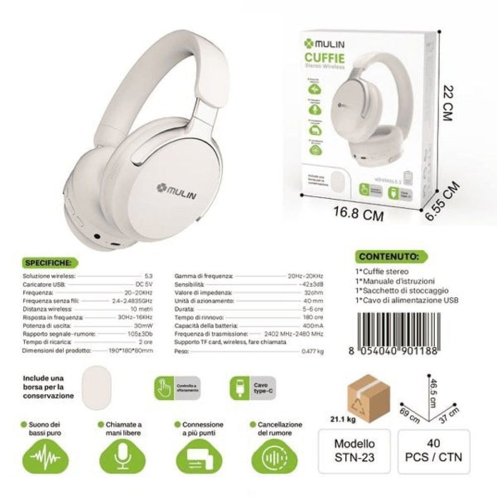 Casque stereo sans fil - Beige