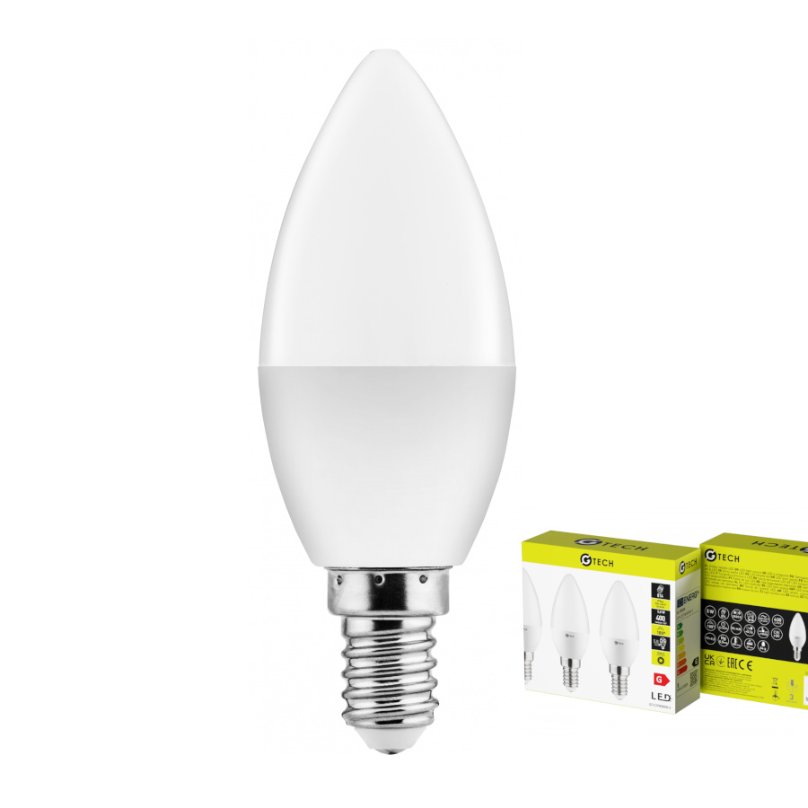LOT DE 3  Ampoule LED G-TECH, C37, E14, 5,0 W, 400 lm, 3 000