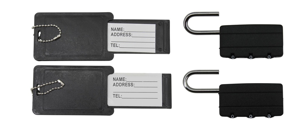 Suitcase label + padlock 4 pc