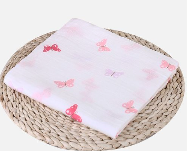 Large multifunctional organic cotton muslin blanket Butterflies