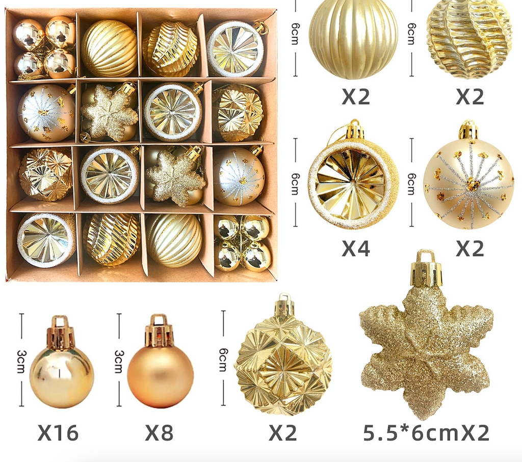 GOLDEN CHRISTMAS DECORATIONS 38PC