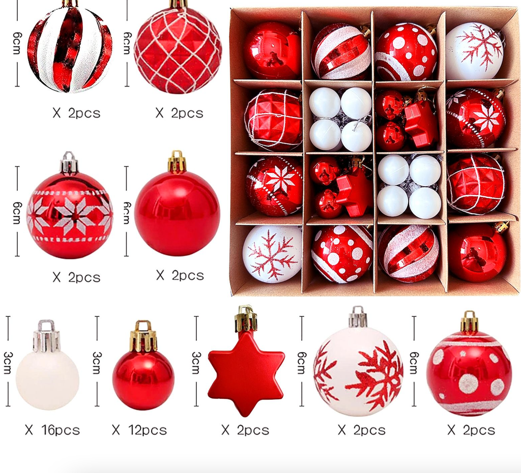 RED AND WHITE CHRISTMAS DECORATIONS 42PC