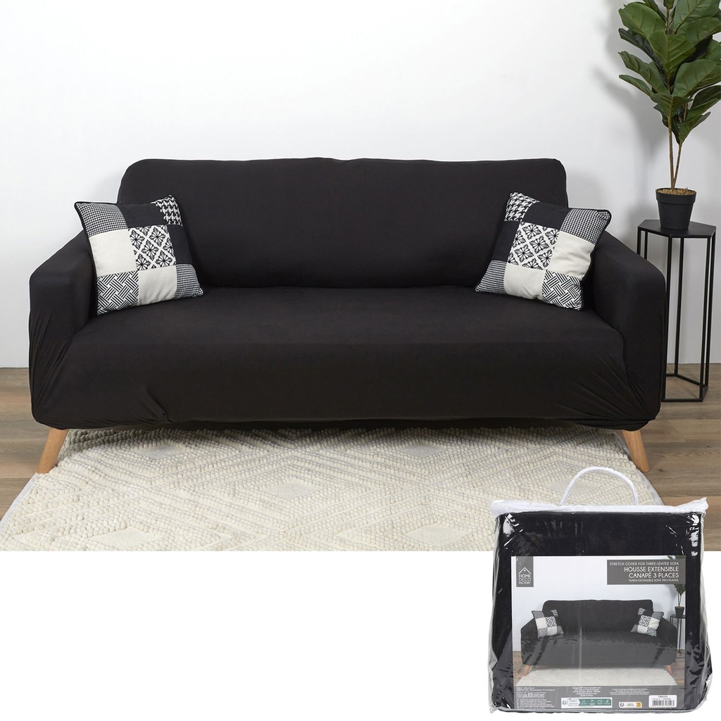 Stretch cover for three-seater sofa black