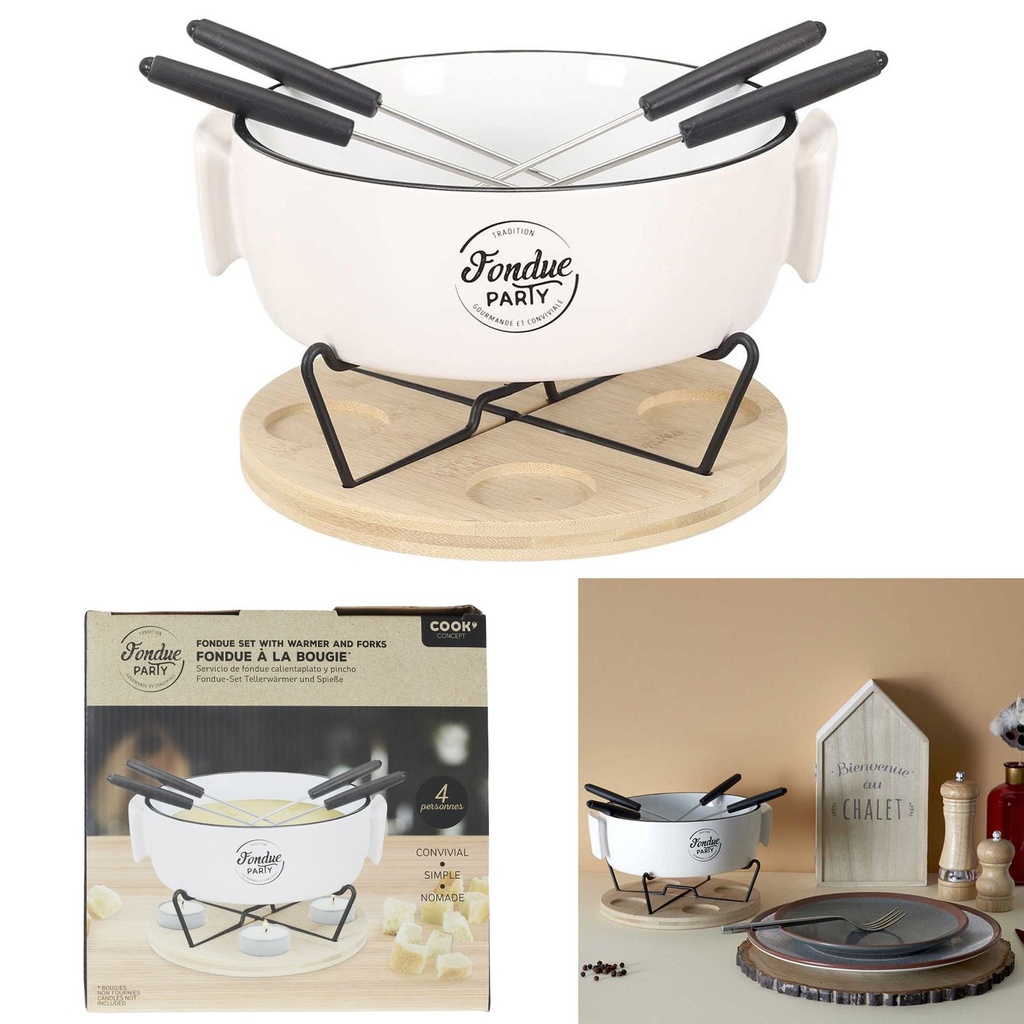 Service à fondue chauffe plat et pique x4