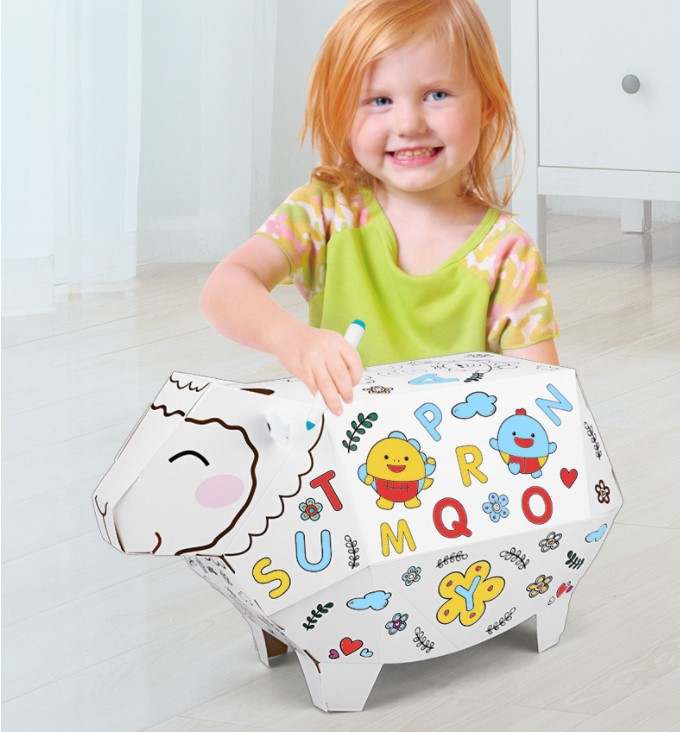 Creative 3D cardboard sheep kit to assemble and color. Sold with 3 markers.