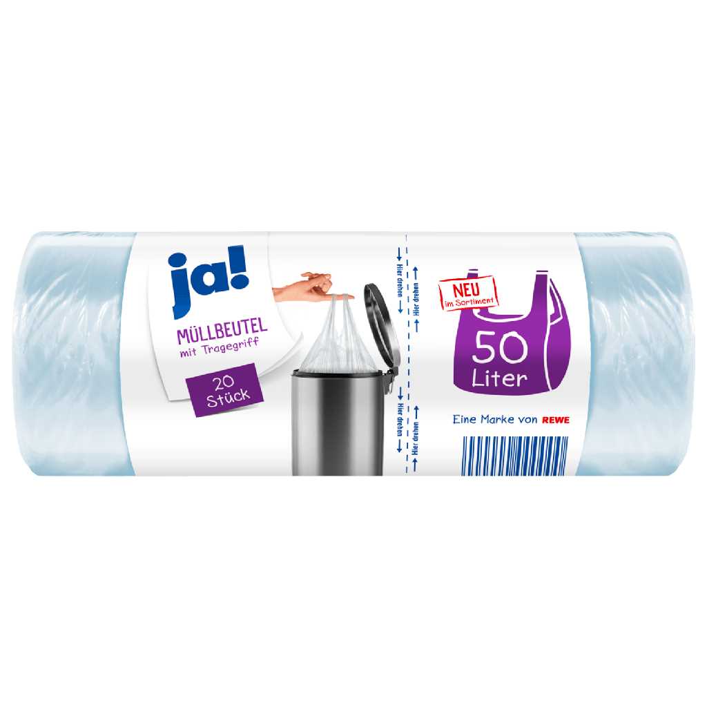 JA! 50 liter trash bags, roll of 20