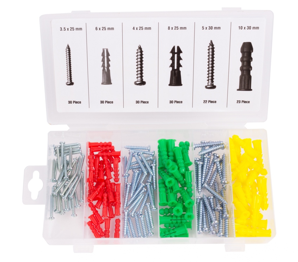 Set of screws and dowels 165 pieces