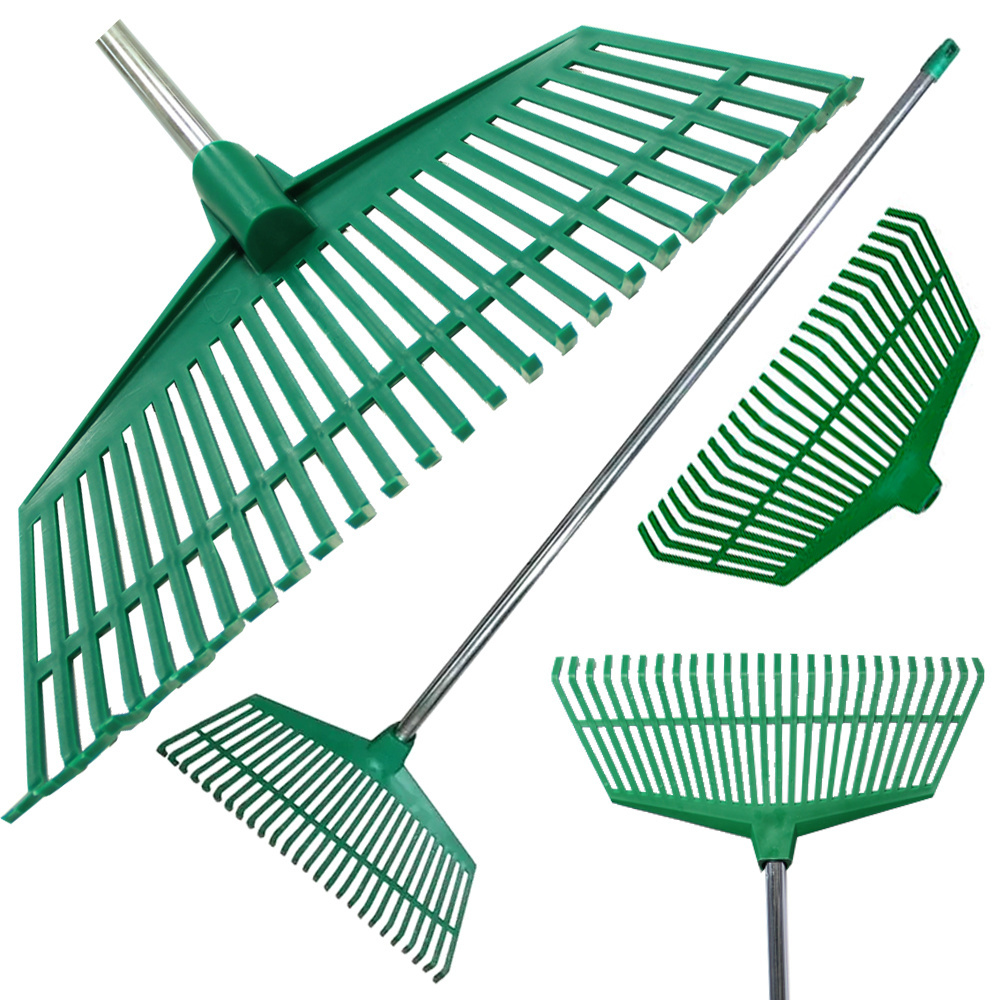 Plastic garden rake, aluminum handle