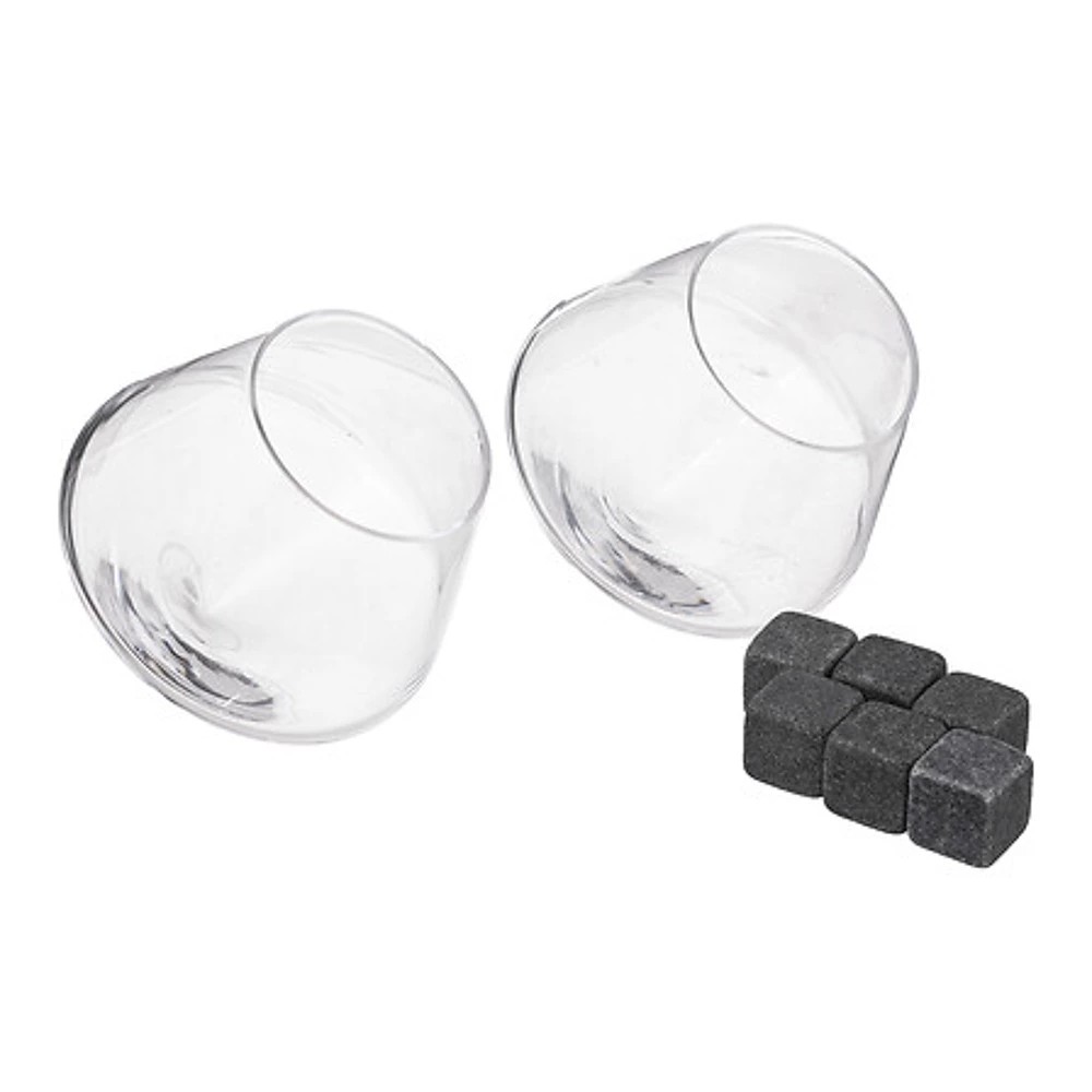 Coffret gobelets whisky x2 + pierres – transparent
