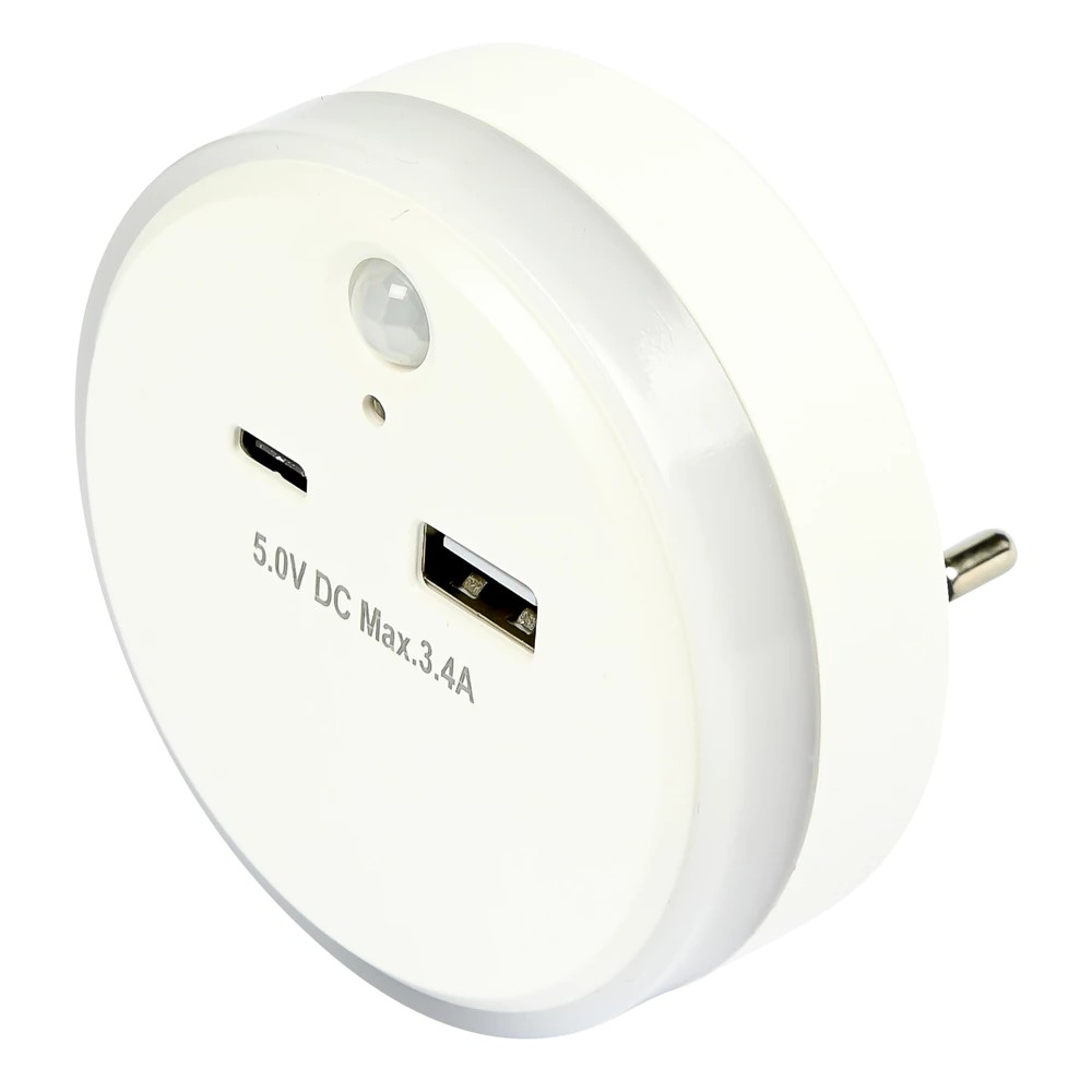 Prise USB-A & USB-C avec capteur jour/nuit + PIR