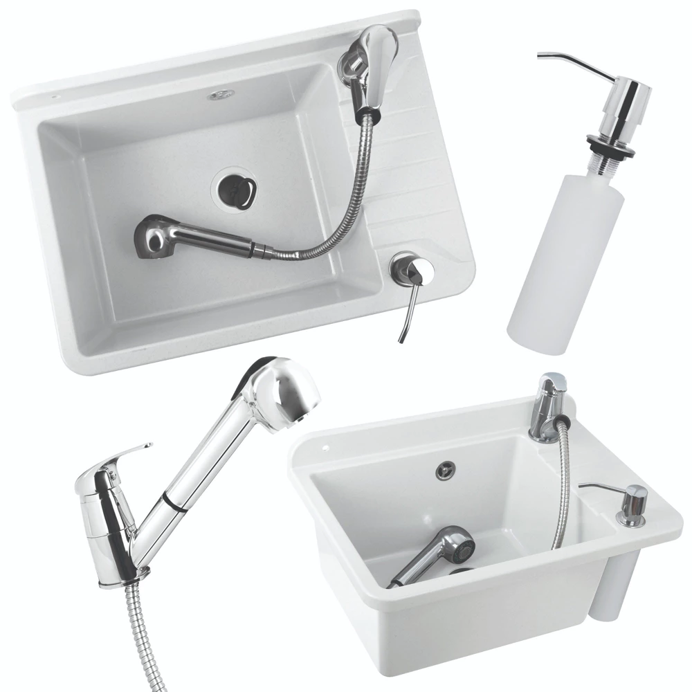 Kitchen or utility sink with ZELVO faucet